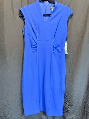 Tahari ASL Cobalt V-Neck Cap Sleeve Midi Sheath Dress
